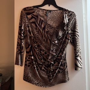 Ladies Milano leopard print with frills on the front fitted shirt